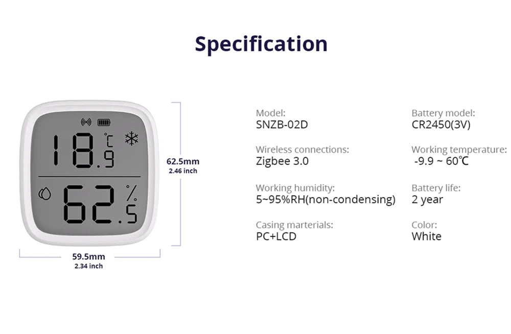 2x Sonoff SNZB-02D - ZigBee LCD Temperature & Humidity Sensor