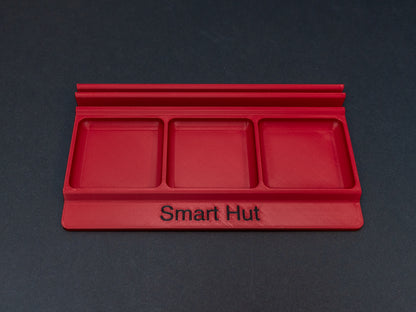 Maroon red board game card and token holder organiser with 2 rows for cards and 3 trays for tokens. Suitable for a range of board games such as Wingspan, Wyrmspan, Finspan and many more.